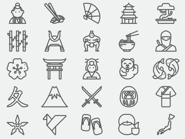 Ancient Japan Line Icons Ancient Japan Line Icons japanese food stock illustrations