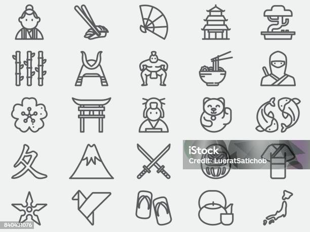 Ancient Japan Line Icons Stock Illustration - Download Image Now - Icon Symbol, Japan, Japanese Culture