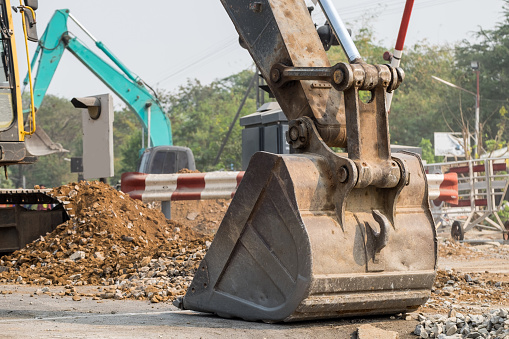 Large Backhoe Rubbles Large Backhoe Heavy Dig Soil Stone Stock Photo - Download Image Now ...