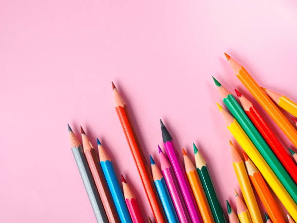 istock Colored pencil on pink paper background for drawing color circle 840436596