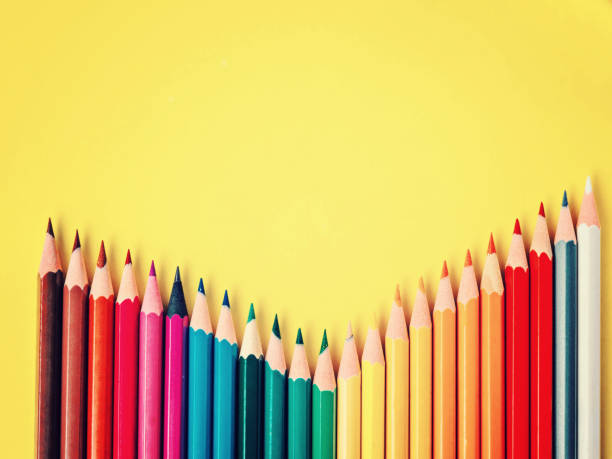 istock Colored pencil on yellow paper background for drawing color circle 840436646