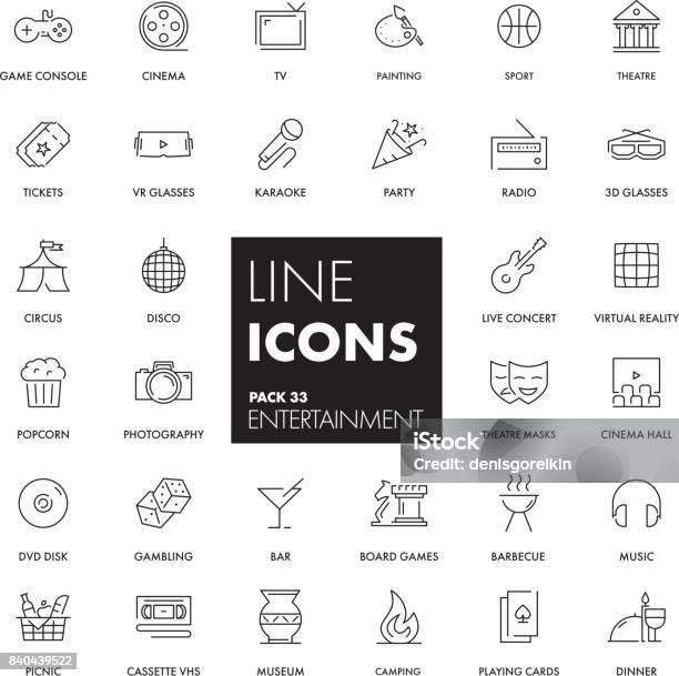 Line Icons Set Entertainment Stock Illustration - Download Image Now - Icon Symbol, Movie, Museum