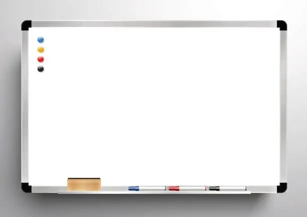 Vector illustration of whiteboard background frame, eraser whiteboard, color marker and magnetic, vector
