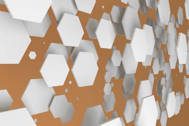 istock White hexagons of random size on orange background 840443402