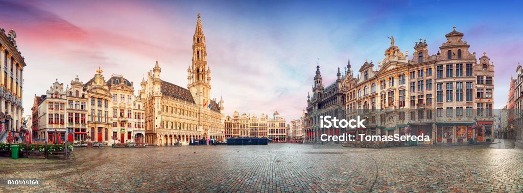 Brussels, panorama of Grand Place in beautiful summer day, Belgium Brussels-Capital Region Stock Photo