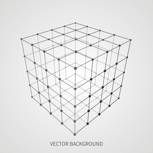 illustrazioni stock, clip art, cartoni animati e icone di tendenza di wireframe a rete 3d cubo. concetto di vettore di connessione web e dati - striped mesh abstract wire frame