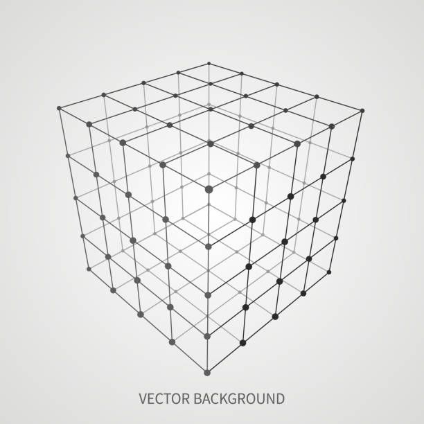 ilustrações de stock, clip art, desenhos animados e ícones de cube 3d mesh wireframe. web and data connection vector concept - striped mesh abstract wire frame