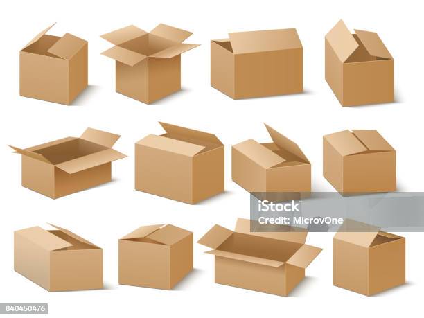 Ilustración de Paquete Del Cartón De Envío Y Entrega Conjunto De Vectores De Cajas De Cartón Marrón y más Vectores Libres de Derechos de Caja de cartón