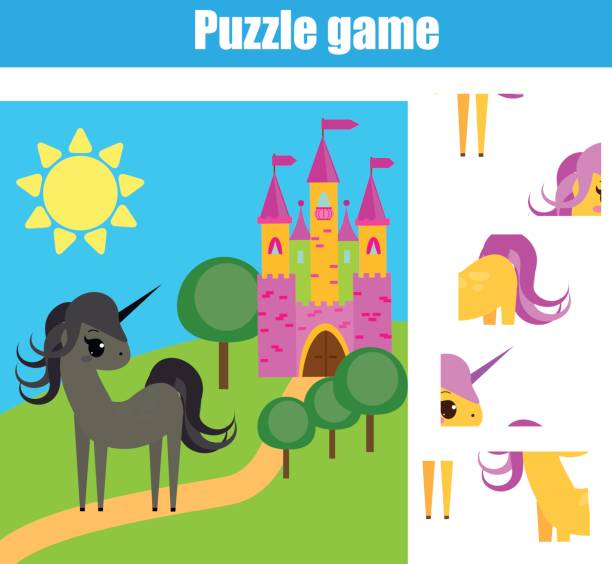 illustrazioni stock, clip art, cartoni animati e icone di tendenza di puzzle per i più piccoli. abbinare il gioco educativo per bambini. abbina i pezzi e completa il quadro. attività per bambini in età prescolare - 4 5 years elementary age child illustration and painting