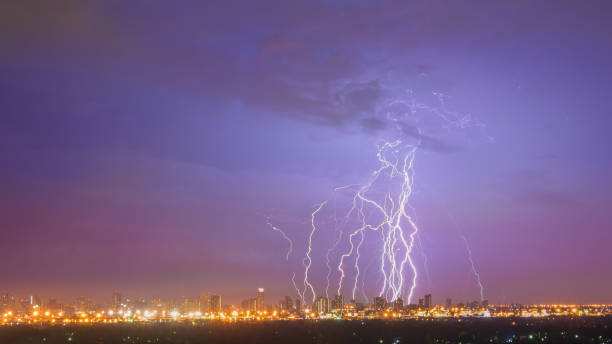 istock Scary lightning strike from cloud to ground at night , Bangkok , Thailand 840451282