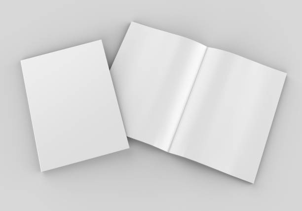 istock Blank white opened catalog, magazines,book for mock up and template design on grey background. 3d render illustration. 840451370