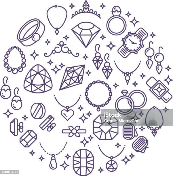 Jewelry And Gemstones Line Vector Icons Luxury Concept For Jewelry Store Stock Illustration - Download Image Now