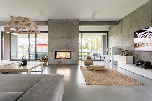 Spacious villa with cement wall