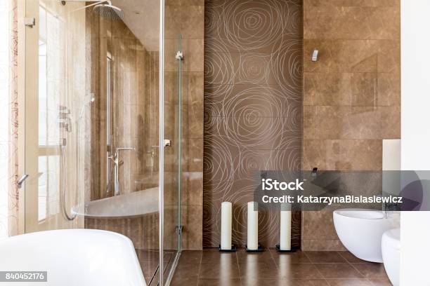 Bathroom With Decorative Tiles Stock Photo - Download Image Now - Enclosure, Shower, Abstract