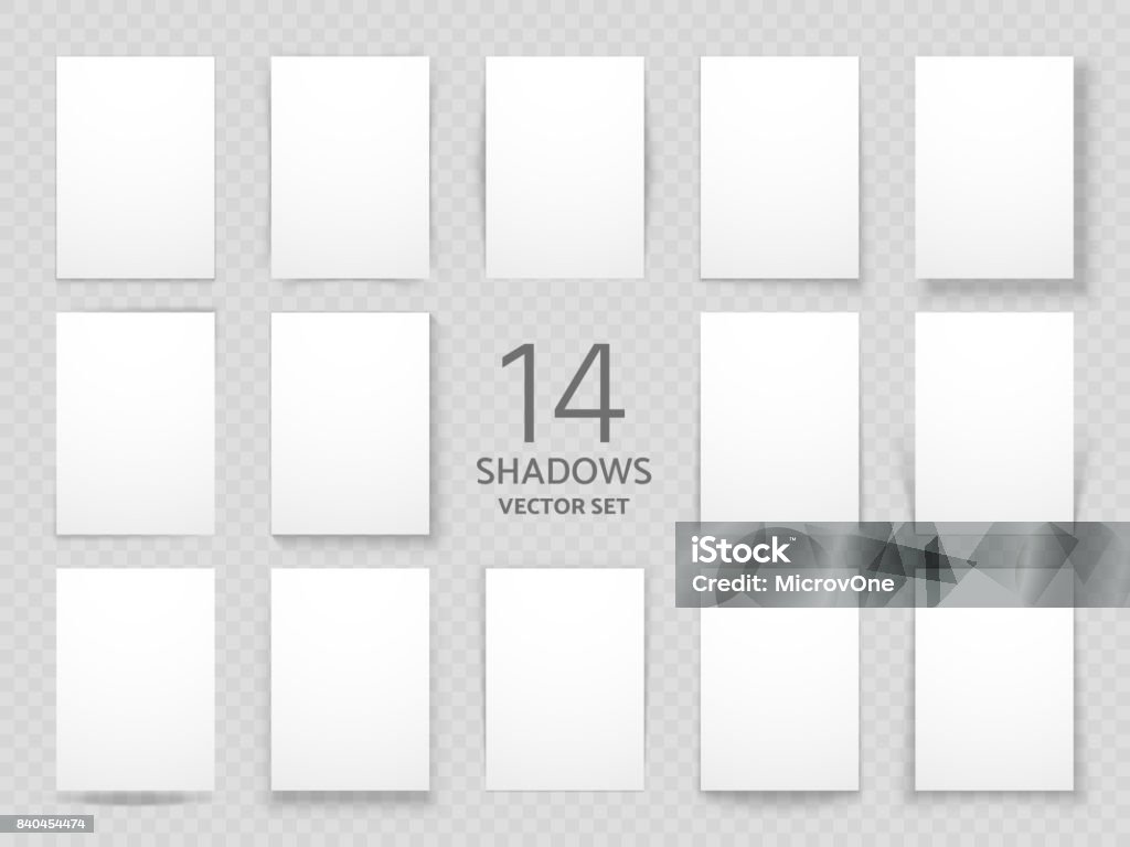 Weißes Blatt Papier mit verschiedenen Schatteneffekte. Vektor-Schatten-Vorlage für Poster und Hintergrunddekoration - Lizenzfrei Schlagschatten Vektorgrafik