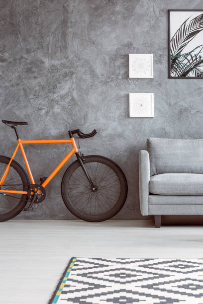 istock Orange bike next to sofa 840456544