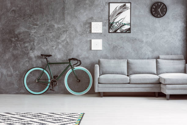 istock Bike in grey living room 840456562