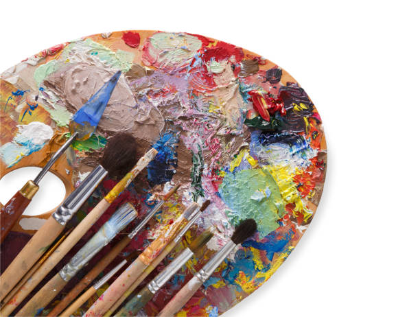 istock Art palette with colorful paint strokes, isolated 840457392
