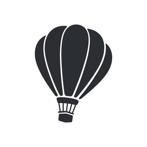 ilustraciones, imágenes clip art, dibujos animados e iconos de stock de ilustración de vector. silueta de globo de aire caliente. transporte aéreo para viajar. aislado sobre fondo blanco - globo aerostático