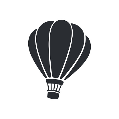 Vector illustration. Silhouette of hot air balloon. Air transport for travel. Isolated on white background