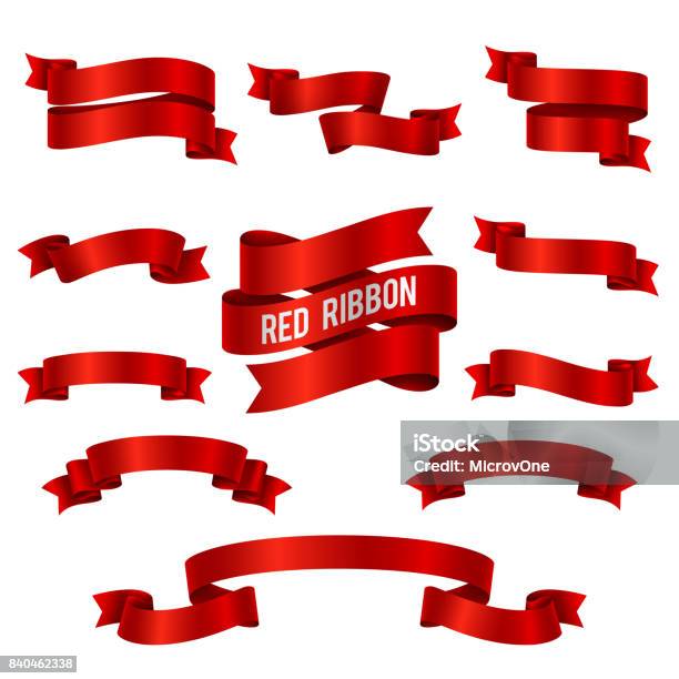 Silk Red 3d Ribbon Banners Vector Set Isolated Stock Illustration - Download Image Now - Ribbon - Sewing Item, Red, Three Dimensional