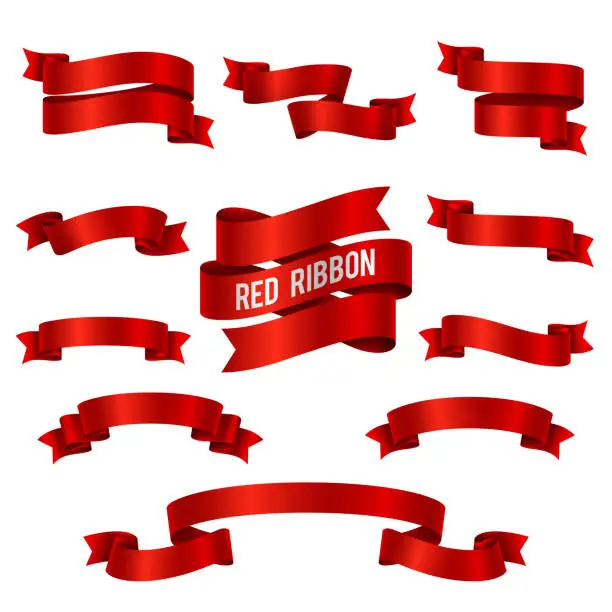 Vector illustration of Silk red 3d ribbon banners vector set isolated