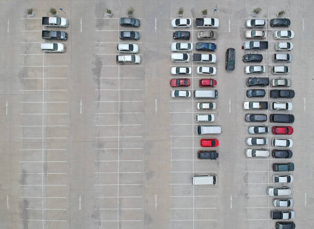 istock Aerial view of car parking top view 840468954