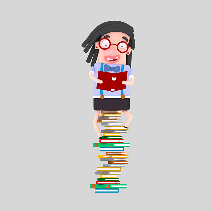 Girl studying on heap of books