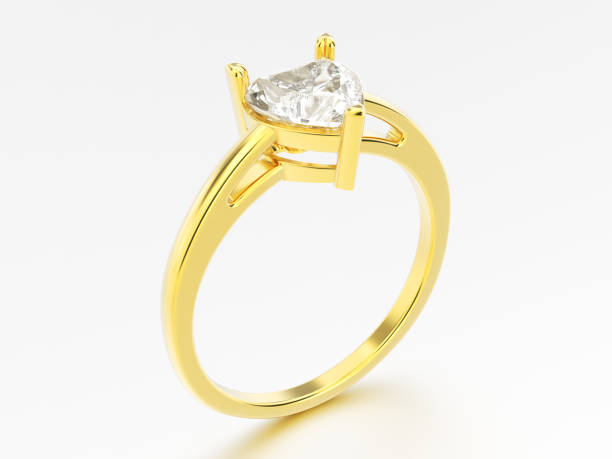 istock 3D illustration yellow gold engagement ring with diamond heart with reflection 840473964