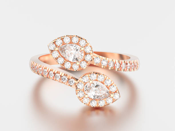 istock 3D illustration rose gold leaflet diamond ring with reflection and shadow 840474020