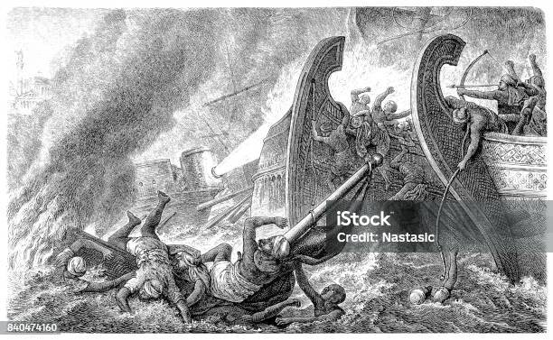 Greek Fire Against The Arabs In Constantinople 7th Cebntury Stock Illustration - Download Image Now