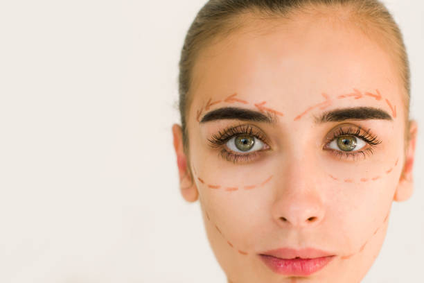 istock Correction lines on woman face. Close up portrait. 840477302