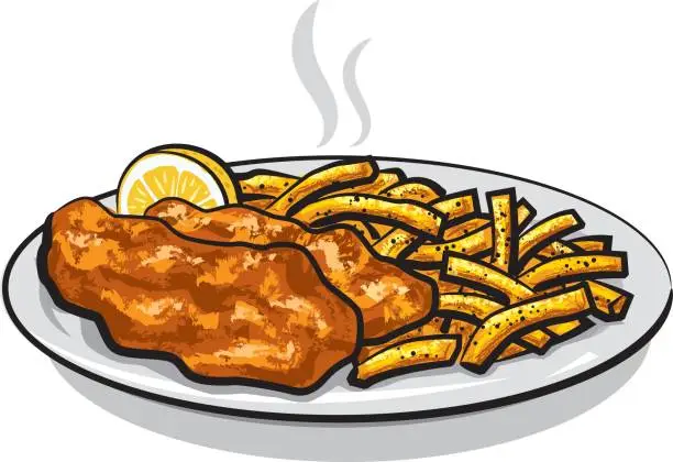 Vector illustration of battered fish and chips