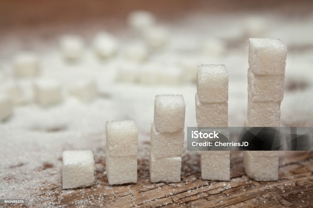Würfel von weißem Zucker, Diabetes und hohen Zucker-Level-Konzept - Lizenzfrei Zuckerfrei Stock-Foto