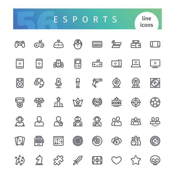 illustrazioni stock, clip art, cartoni animati e icone di tendenza di set di icone della linea esports - gambling