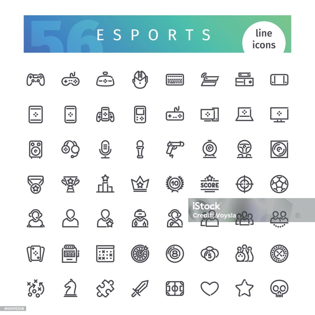 Conjunto de ícones de eSports linha - Vetor de Ícone de Computador royalty-free