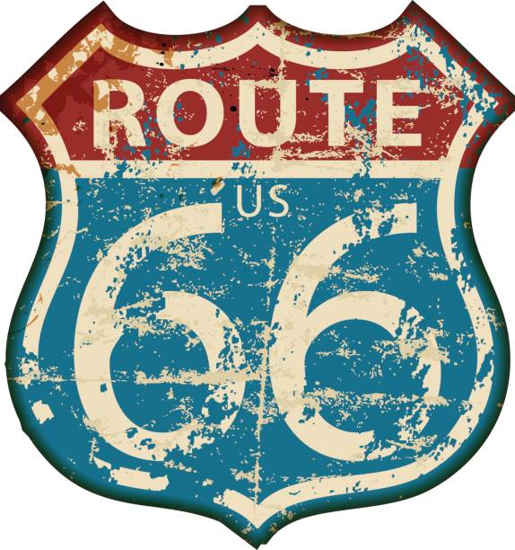 vintage route 66 road sign, vector vintage route 66 road sign,retro grungy vector illustration rust germany stock illustrations