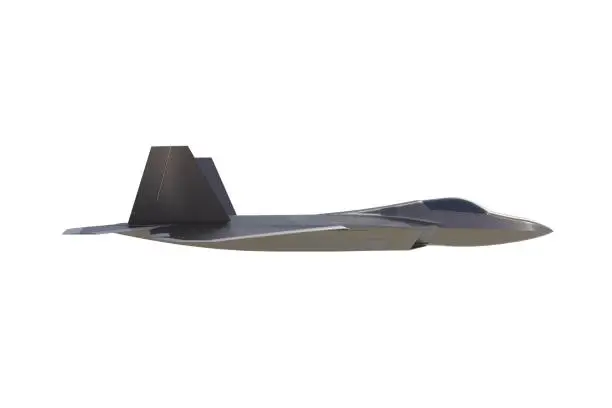 Beside view of F22, american military fighter plane on white background, 3D rendering