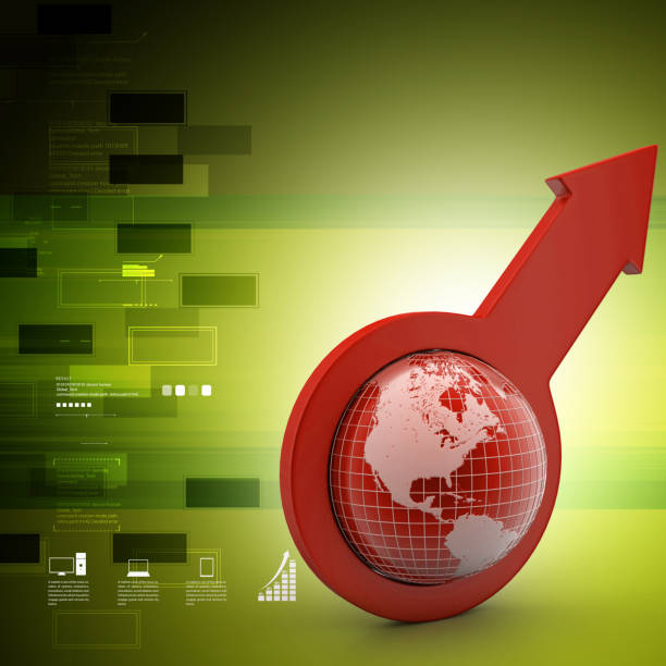 istock Arrow holding a globe in color background 840493896