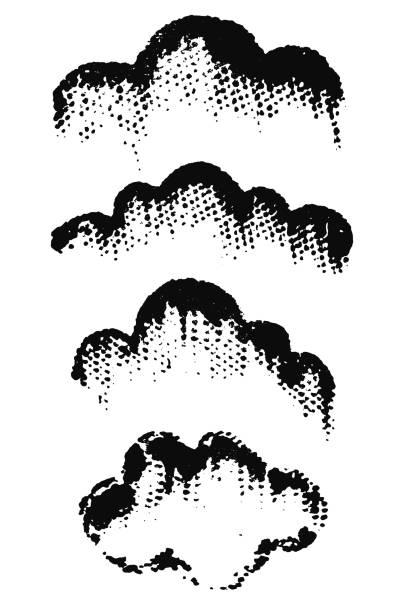 набор с гранж облака, полутоновые печати на белом - cloud cloudscape symbol ink stock illustrations