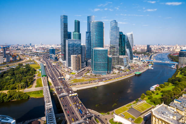 空から見たモスクワ - moscow russia russia river panoramic ストックフォトと画像