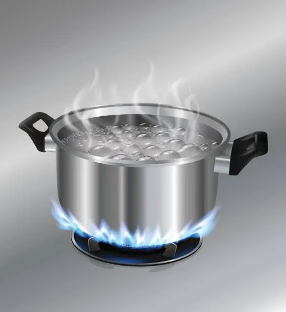 Vector illustration of Stainless steel pot on the gas stove