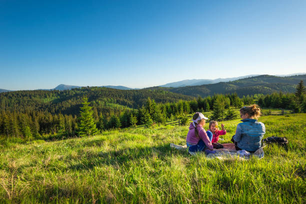 istock Family relaxing in green summer meadow 840502336
