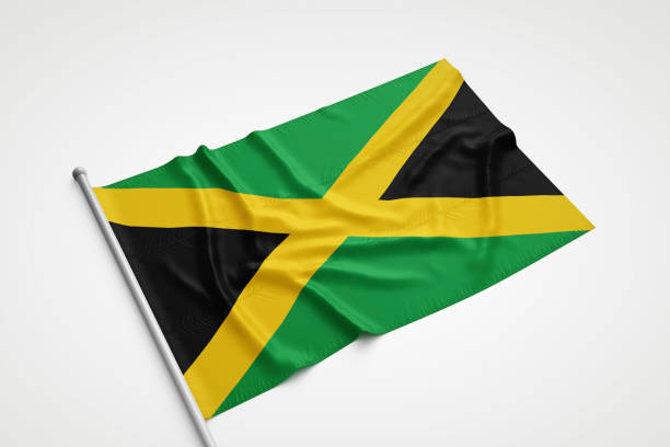 istock Jamaica Flag is Laying on a White Surface 840505444
