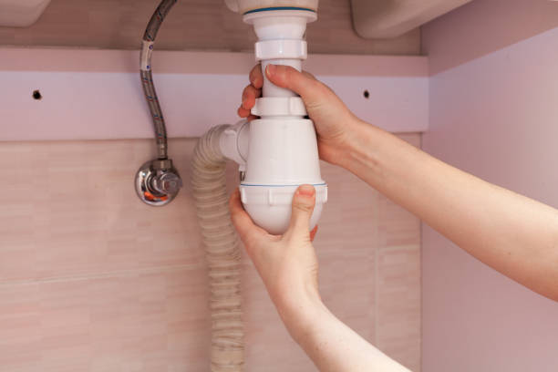 istock Clearing of blocked hammered polluted plastic U siphon for wash basin, sanitary devices, plumbing fixtures special means cleanser. Plumbing siphon. White plumbing siphon assembly 840509932