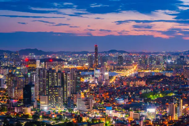 Sunset at 63 Building of Seoul City,South Korea.