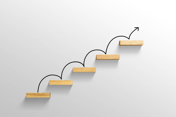 rising arrow on staircase, increasing business rising arrow on staircase, increasing business ladder photos stock pictures, royalty-free photos & images