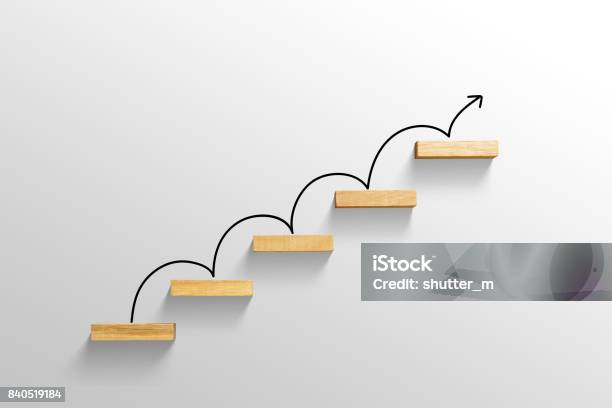 Rising Arrow On Staircase Increasing Business Stock Photo - Download Image Now - Progress, Growth, Business