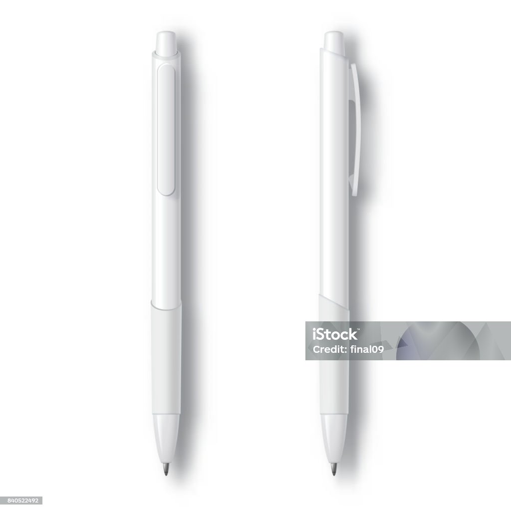 White Realistic Set Pen. White Realistic Set Pen. Vector illustration. Template For Mockup Branding Stationery and Corporate Identity. Pen stock vector
