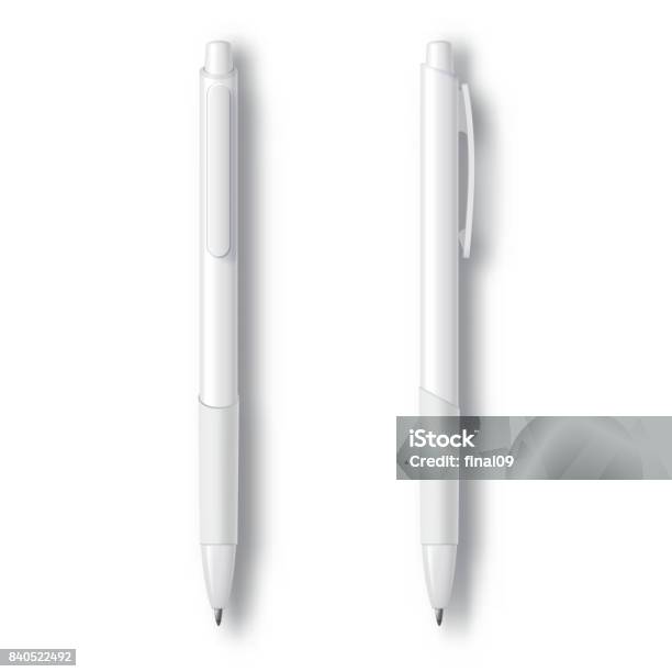 White Realistic Set Pen Stock Illustration - Download Image Now - Pen, Template, White Color